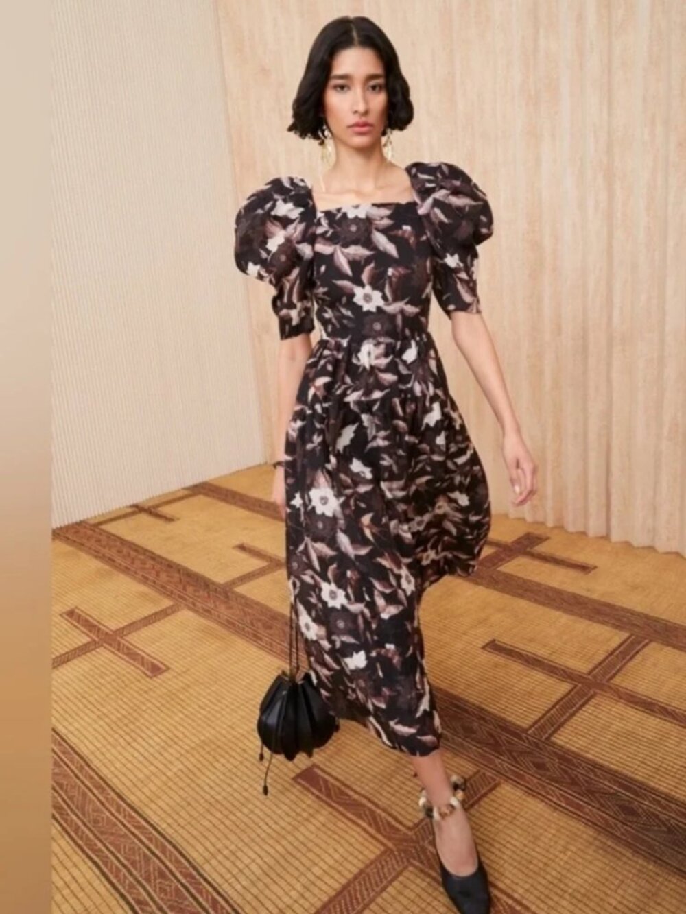 NWOT Pre-fall 2022 ULLA JOHNSON Talia Midi Dress in Obsidian S $1,350